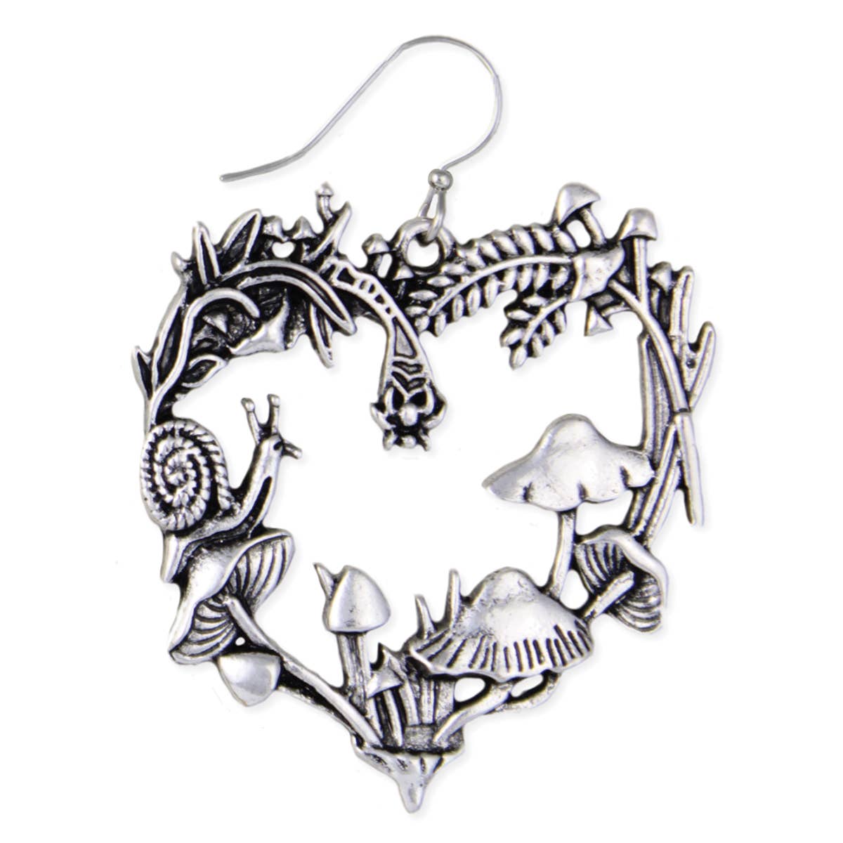 ZAD - Natural Love Silver Mushroom Heart Earrings