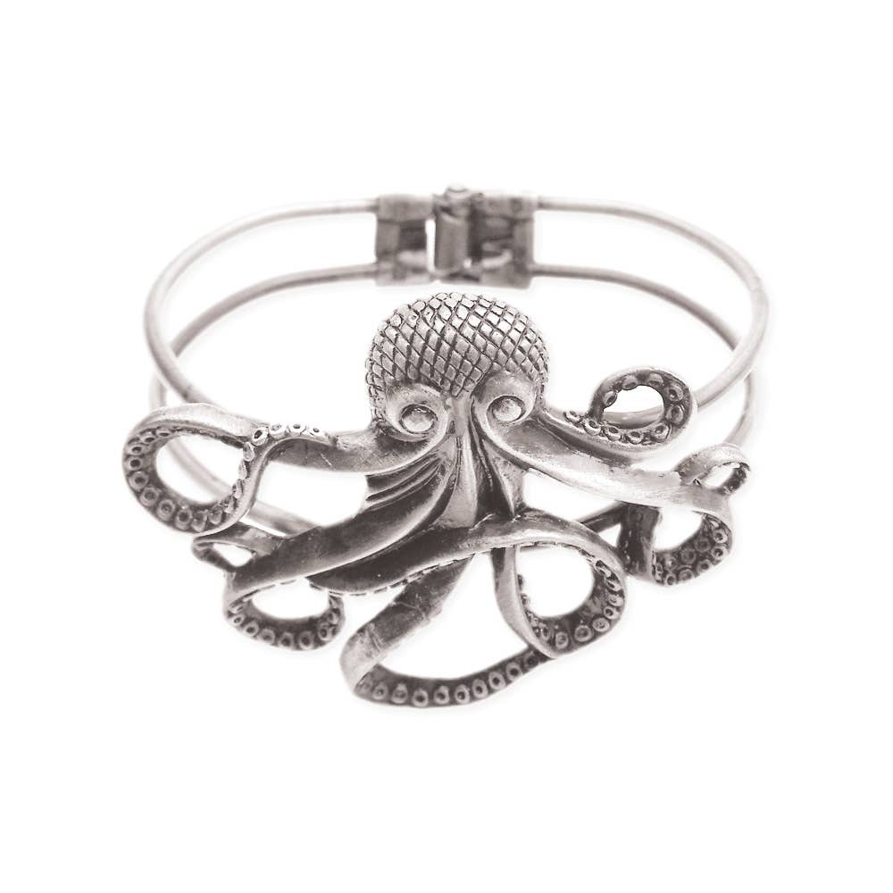 ZAD - Silver Metal Octopus Hinge Cuff