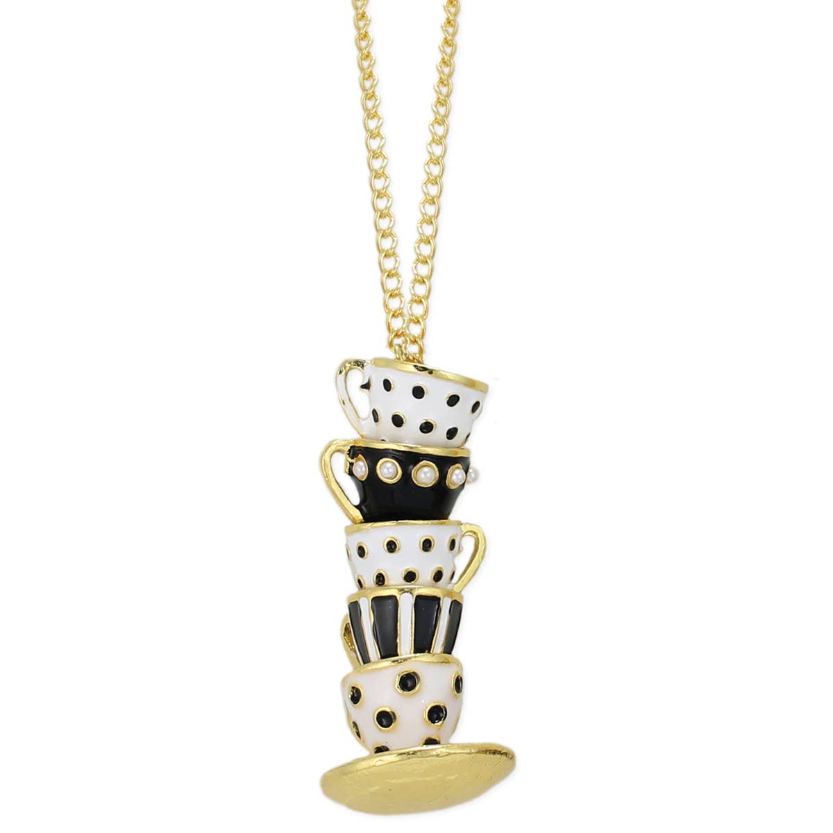 ZAD - Mad Hatter Black Teacup Stack Gold Necklace