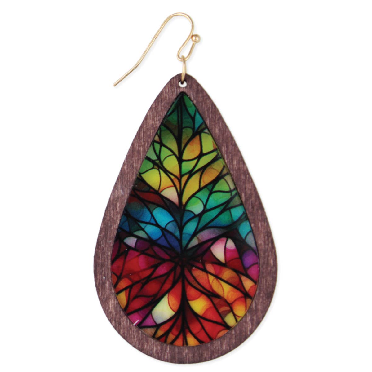 ZAD - Rainbow Mosaic Stained Glass Print Wood Earrings