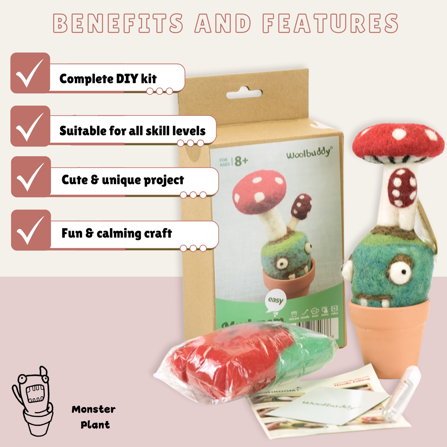 Woolbuddy - Needle Felting Mushroom Kit
