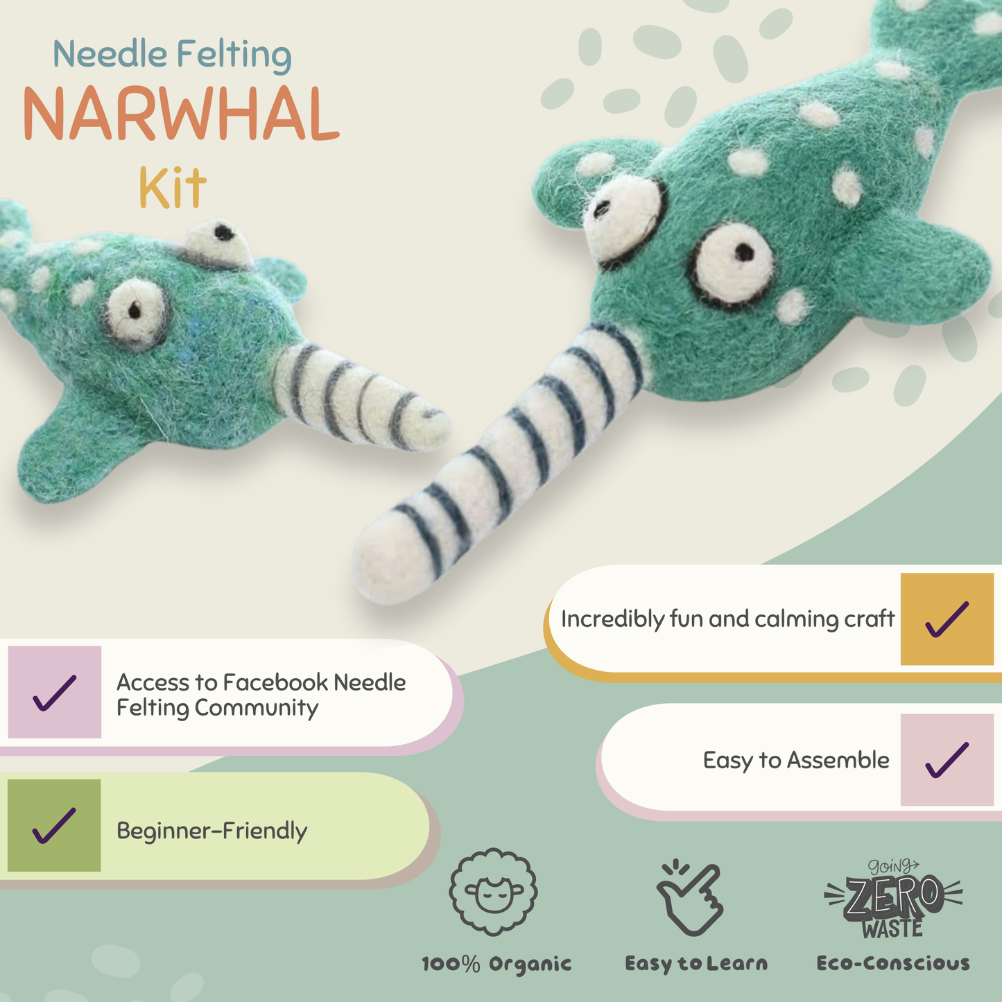 Woolbuddy - Needle Felting Narwhal Kit
