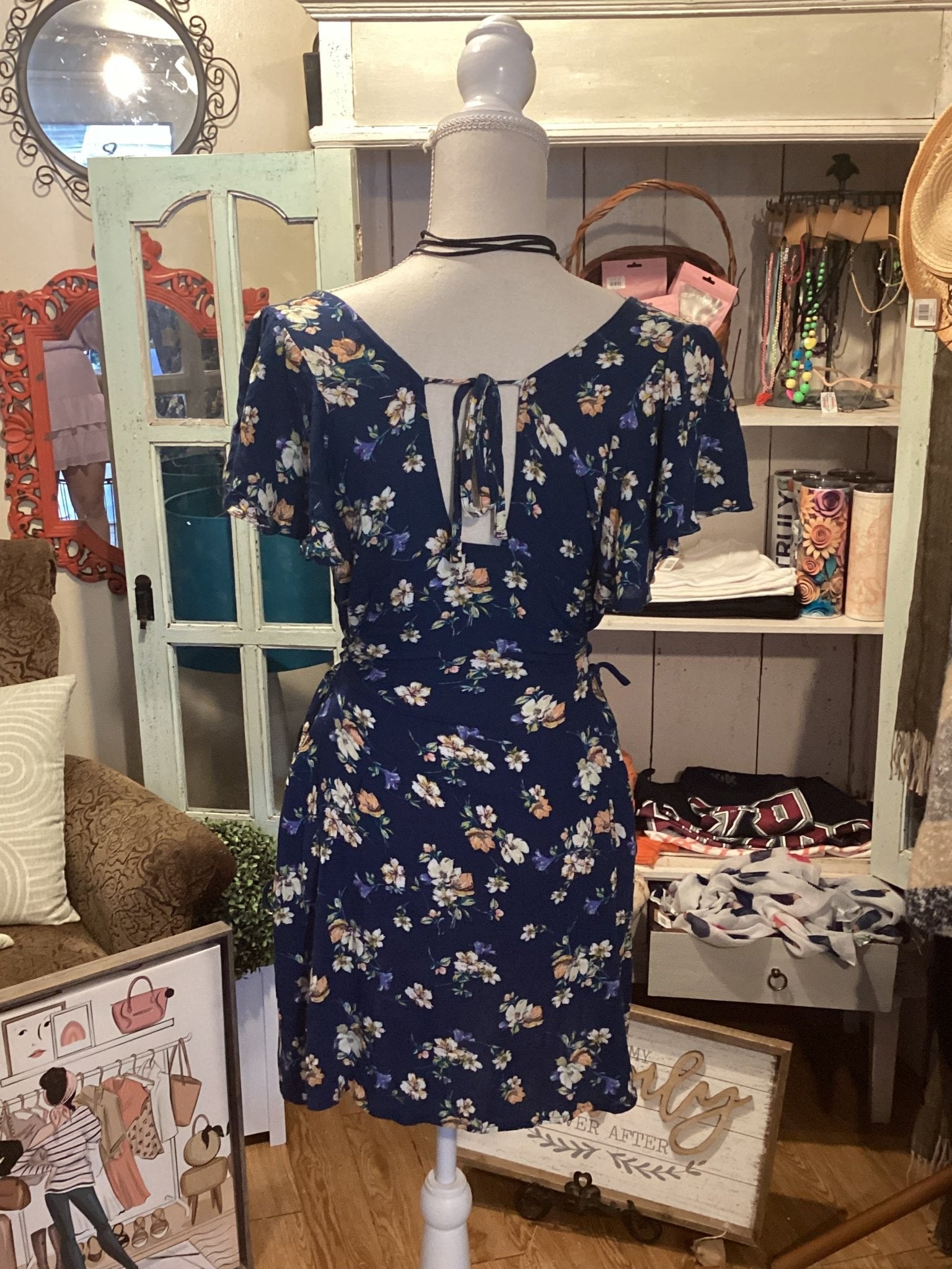 Band of gypsies dark blue floral Dress size s - #shop_name Jess's Unique Boutique