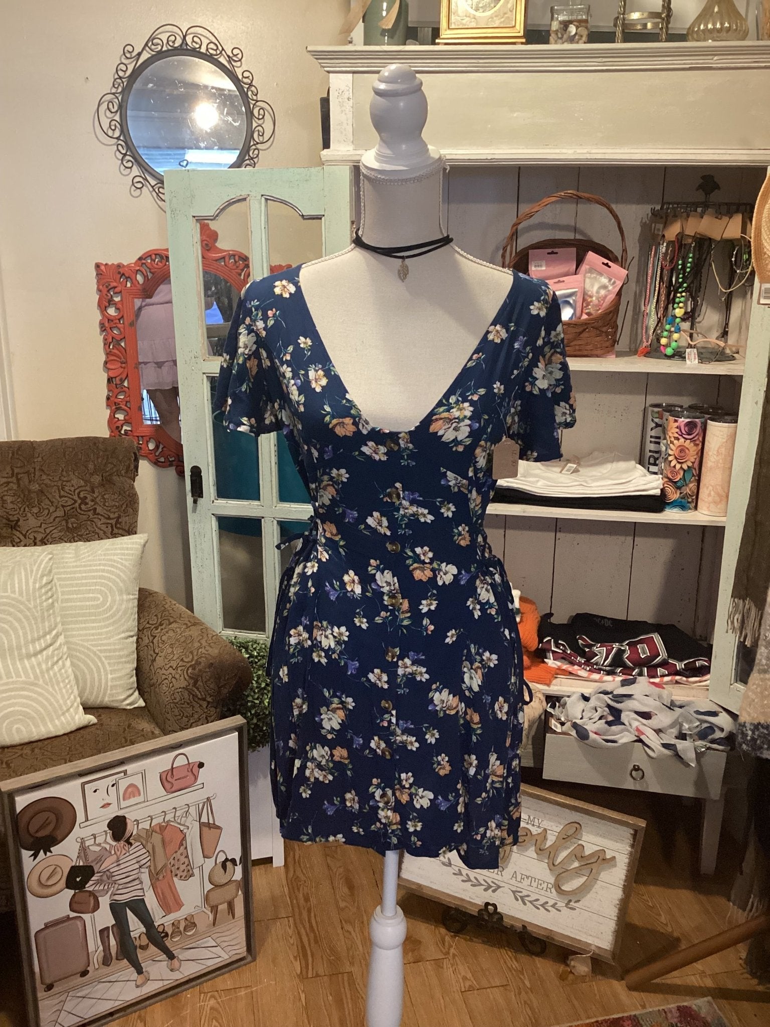 Band of gypsies dark blue floral Dress size s - #shop_name Jess's Unique Boutique