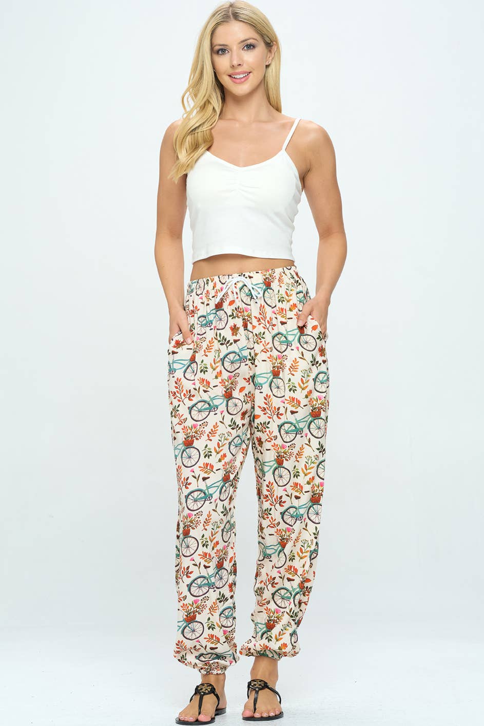 Bicycle with Floral Print Pant With Drawstring and Pocket - #shop_name LA SoulApparel