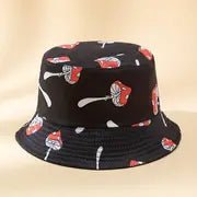 Black Red Mushroom Print Bucket Hat - #shop_name TMHats