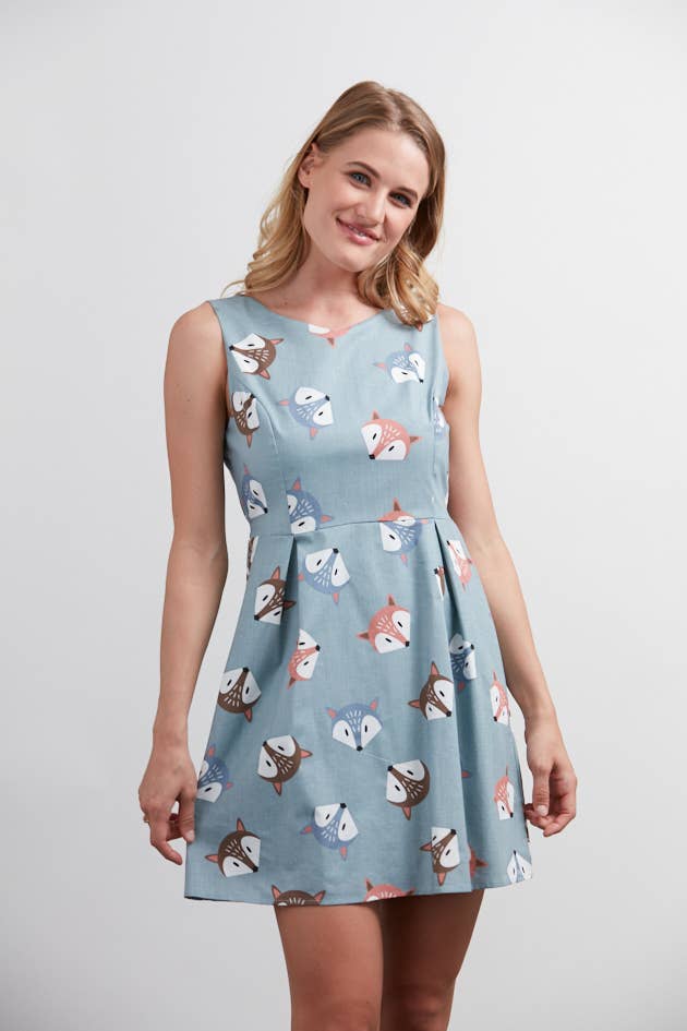 Colorful Fox Print Dress Light Blue - #shop_name SM WARDROBEBoutique Dresses