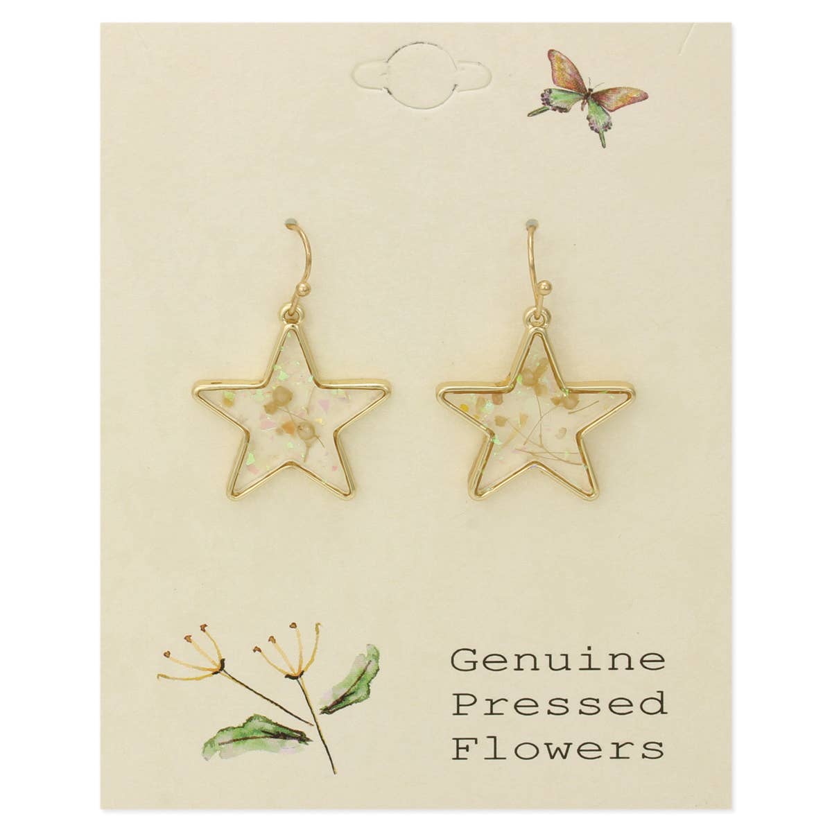 Cottage Floral Dried Flower Star Earring - #shop_name ZADGifts