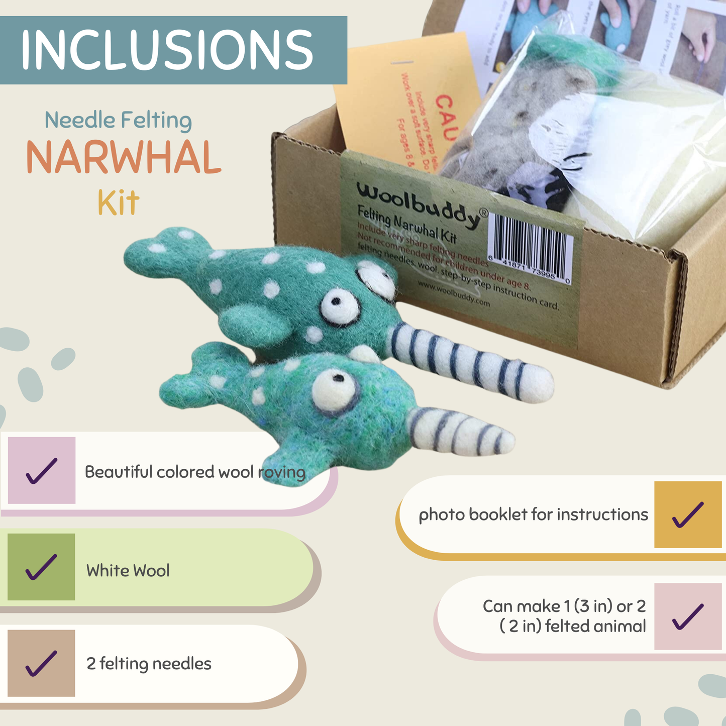 Woolbuddy - Needle Felting Narwhal Kit
