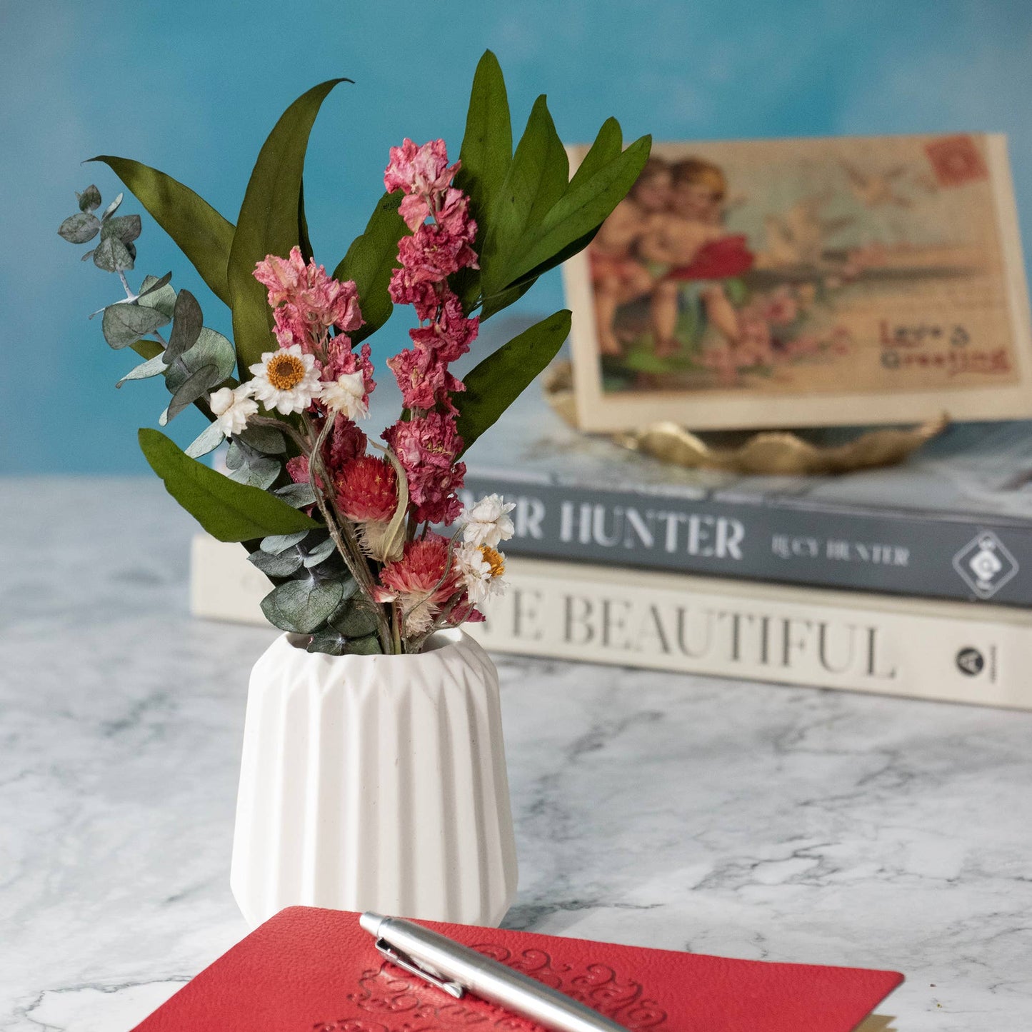 Eucalyptus & Pink Larkspur Mini Bouquet - #shop_name AndalucaGifts