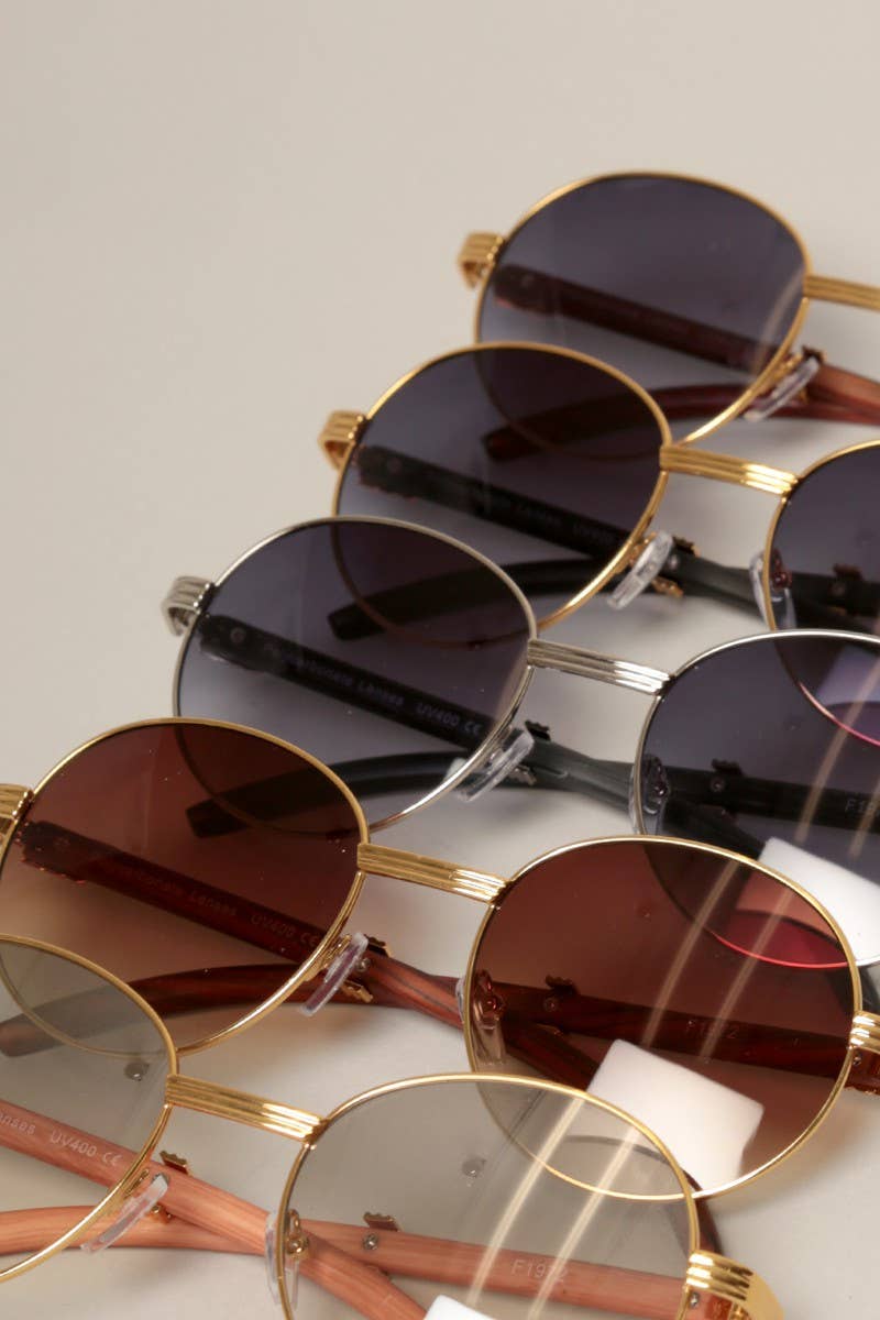 Faux Wood Print Frame Round Sunglasses - #shop_name Fashion CitySunglasses