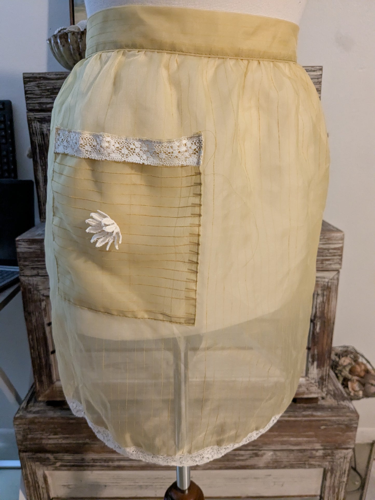 Vintage Yellow Apron with Lace detail