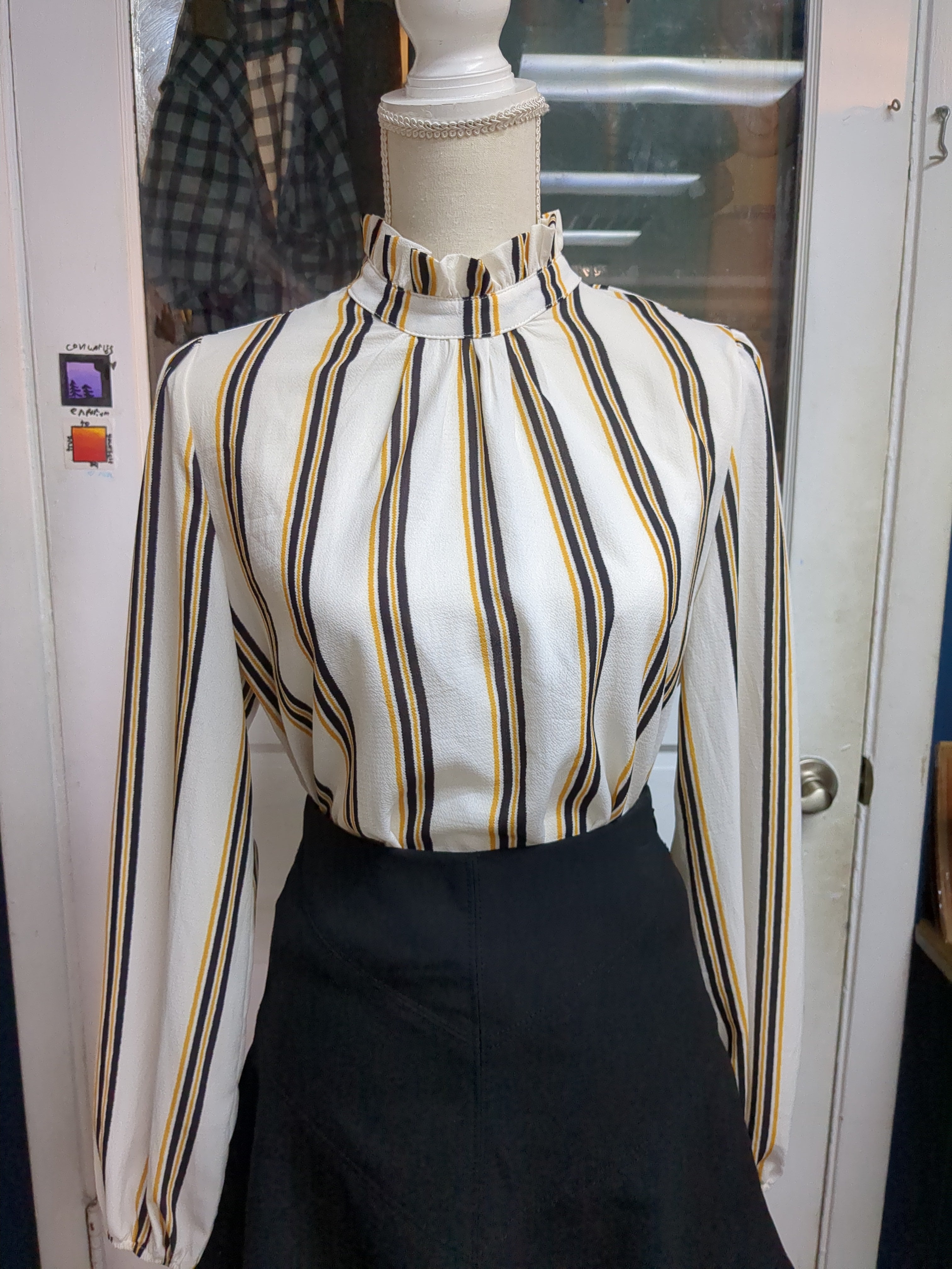 Cream Long Sleeve Striped Blouse