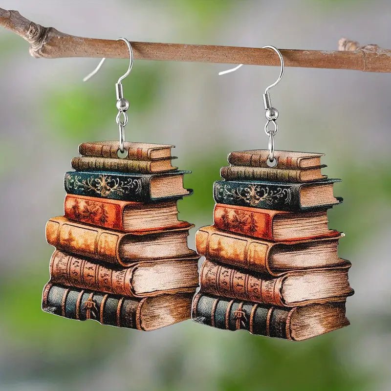 Wooden Vintage Book Earrings - #shop_name TMHeadbands