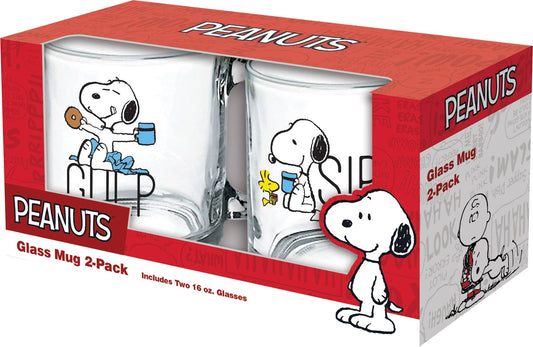 Peanuts Snoopy Gulp/Sip 17.5oz Glass Mug 2-PK (window box)
