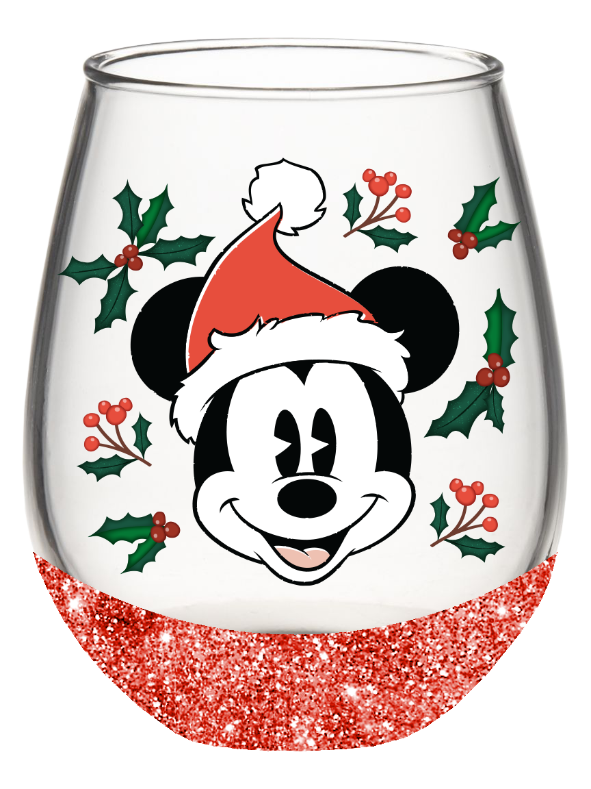 Mickey Christmas Holiday 20o Teardrop Glass w Dipped Bottom