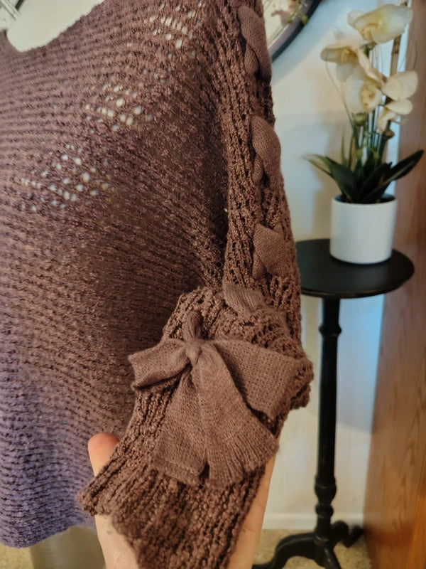 Rewind Eggplant Purple Open-Knit Sweater | Women's XL