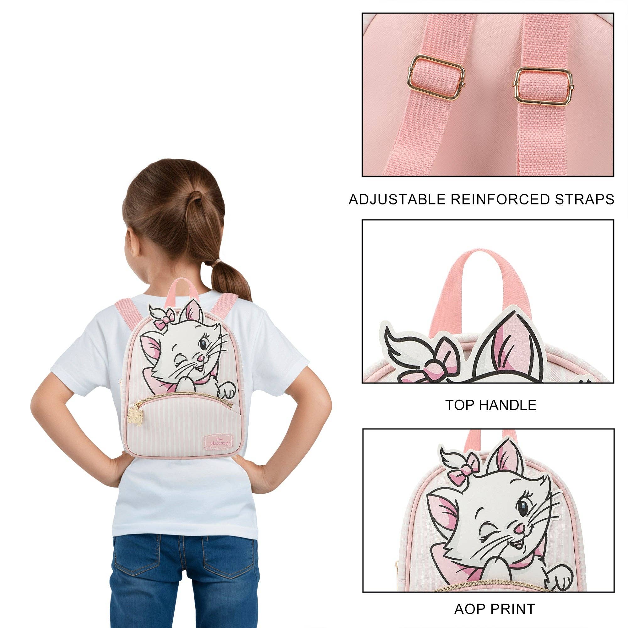 Bioworld Merchandising - Disney Aristocats Marie Winking Pink & White 10.5" Mini PU Backpack