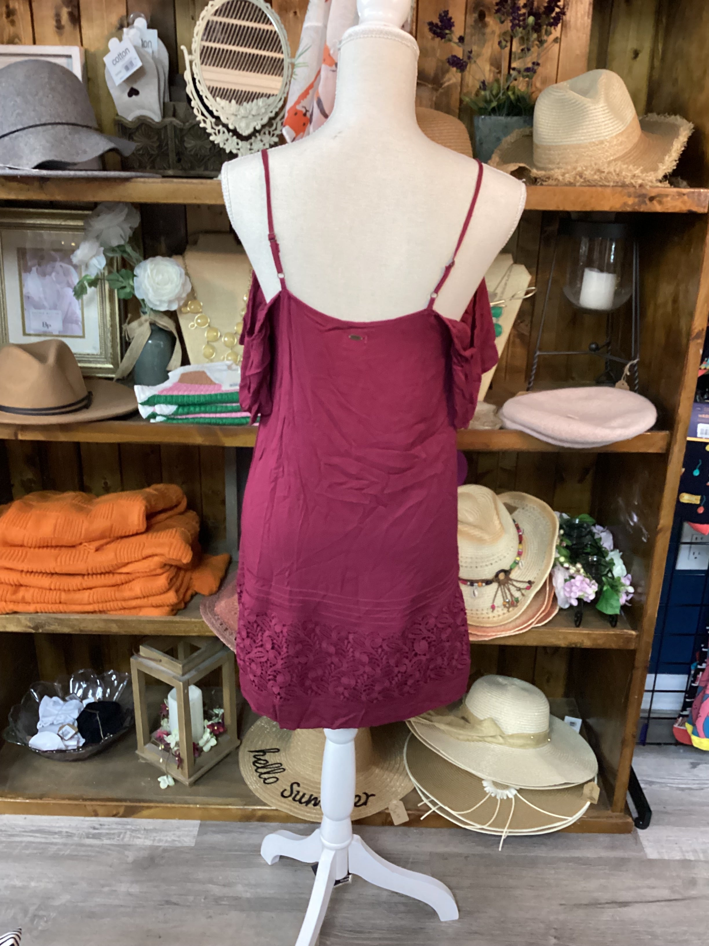 O'Neill Burgundy Off the Shoulder Lace Mini Dress Size XS