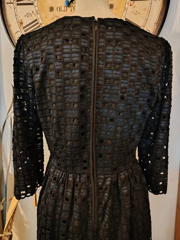 Ann Taylor Petite Black Navy Textured Eyelet Dress Medium
