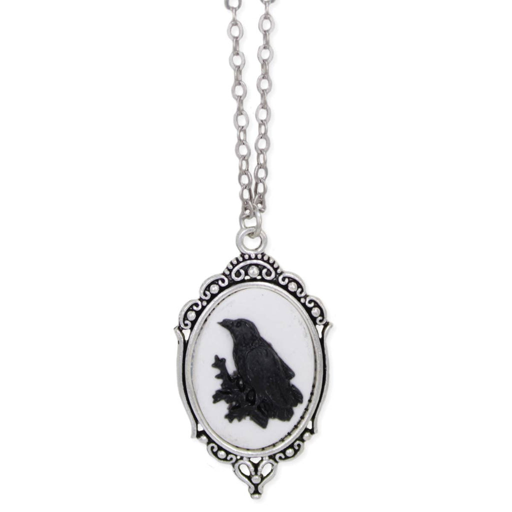 ZAD - Regal Raven Silver Cameo Necklace
