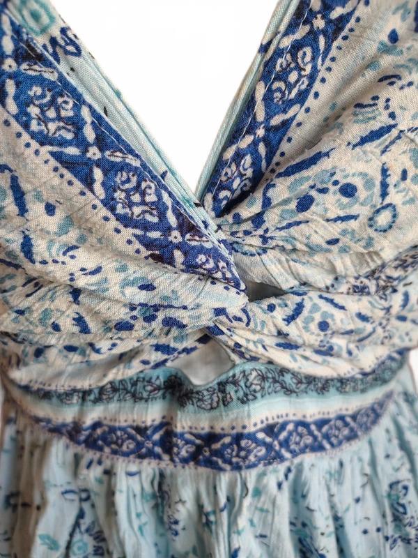 Mi Ami Boho Blue Floral Twist Front Peplum Tank Top XL