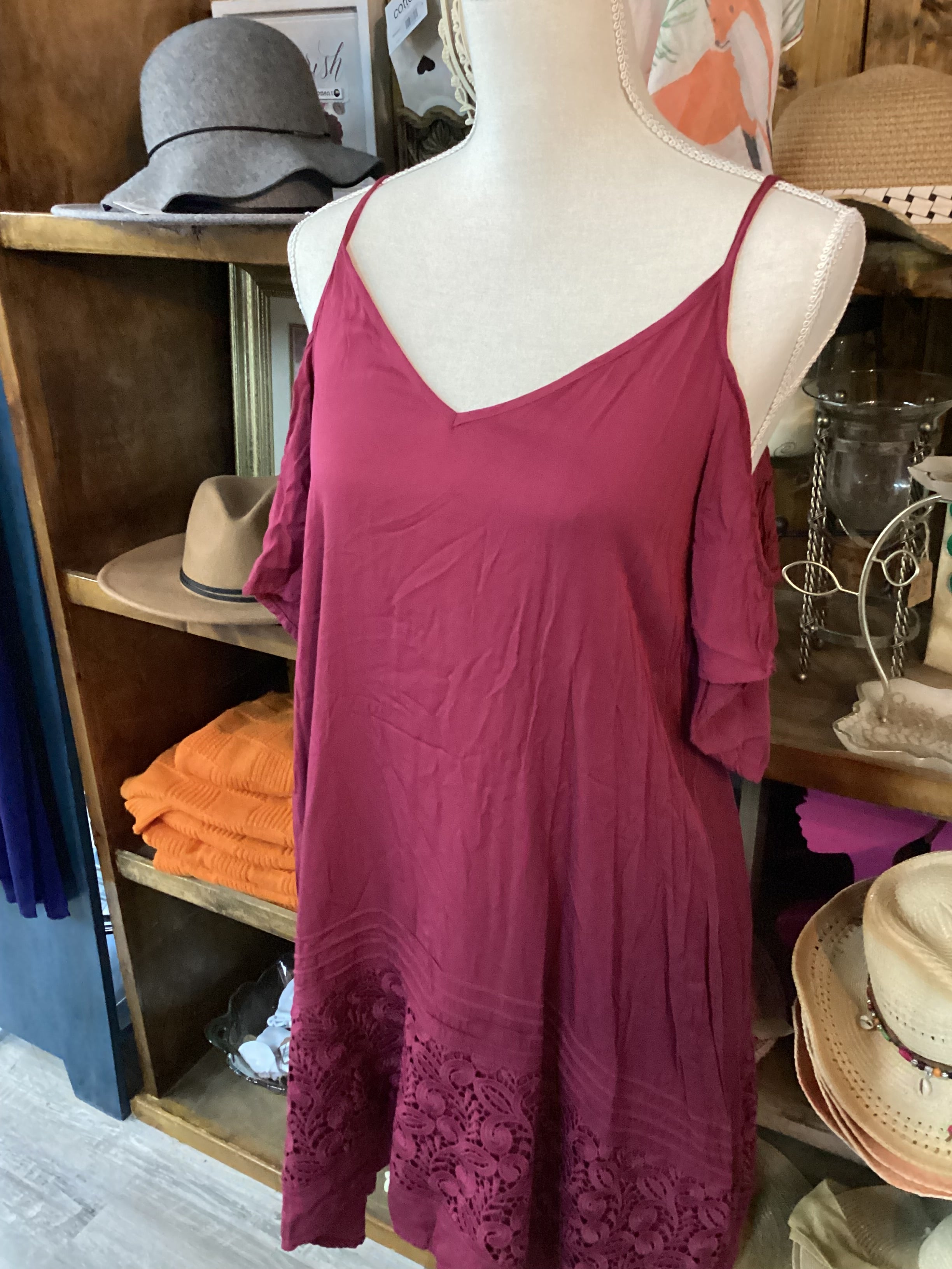 O'Neill Burgundy Off the Shoulder Lace Mini Dress Size XS