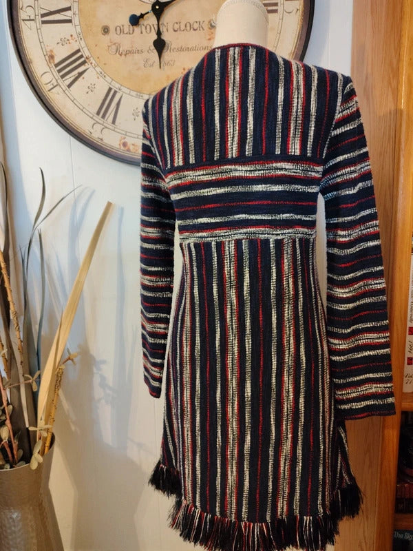 BCBGMaxazria Striped Fringe Tunic Dress XXS