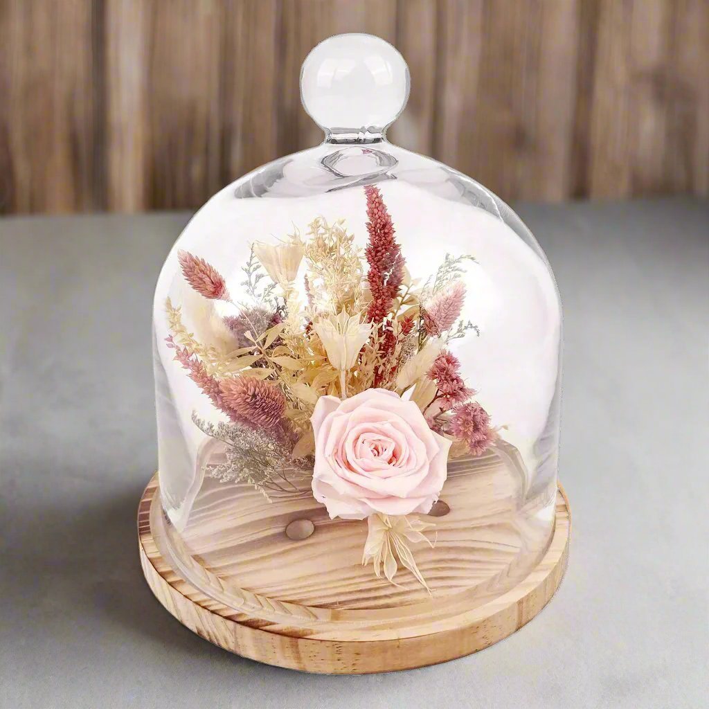 10" Pink Preserved Rose Botanical Cloche - #shop_name AndalucaGifts