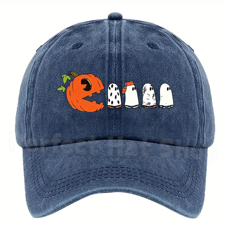 Halloween Pumpkin Chasing Ghosts Baseball Cap