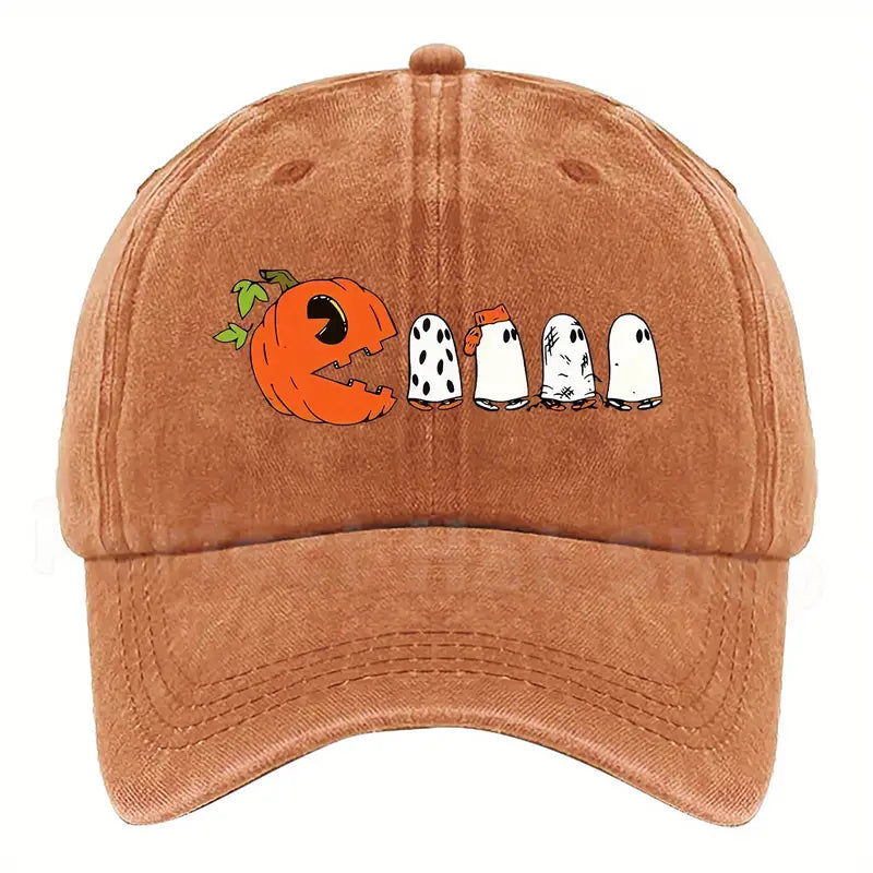 Halloween Pumpkin Chasing Ghosts Baseball Cap