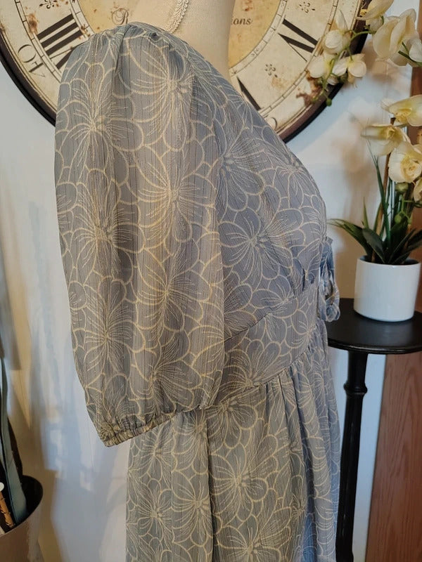 City Triangles Blue Floral Gold Thread Dress Size L