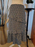 Luna Black & Cream Floral Tiered Midi Skirt | Medium