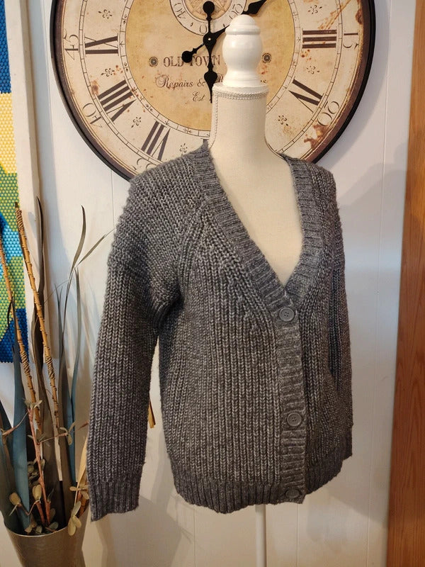 Olivia Sky Gray Chunky Knit Cardigan Sweater M