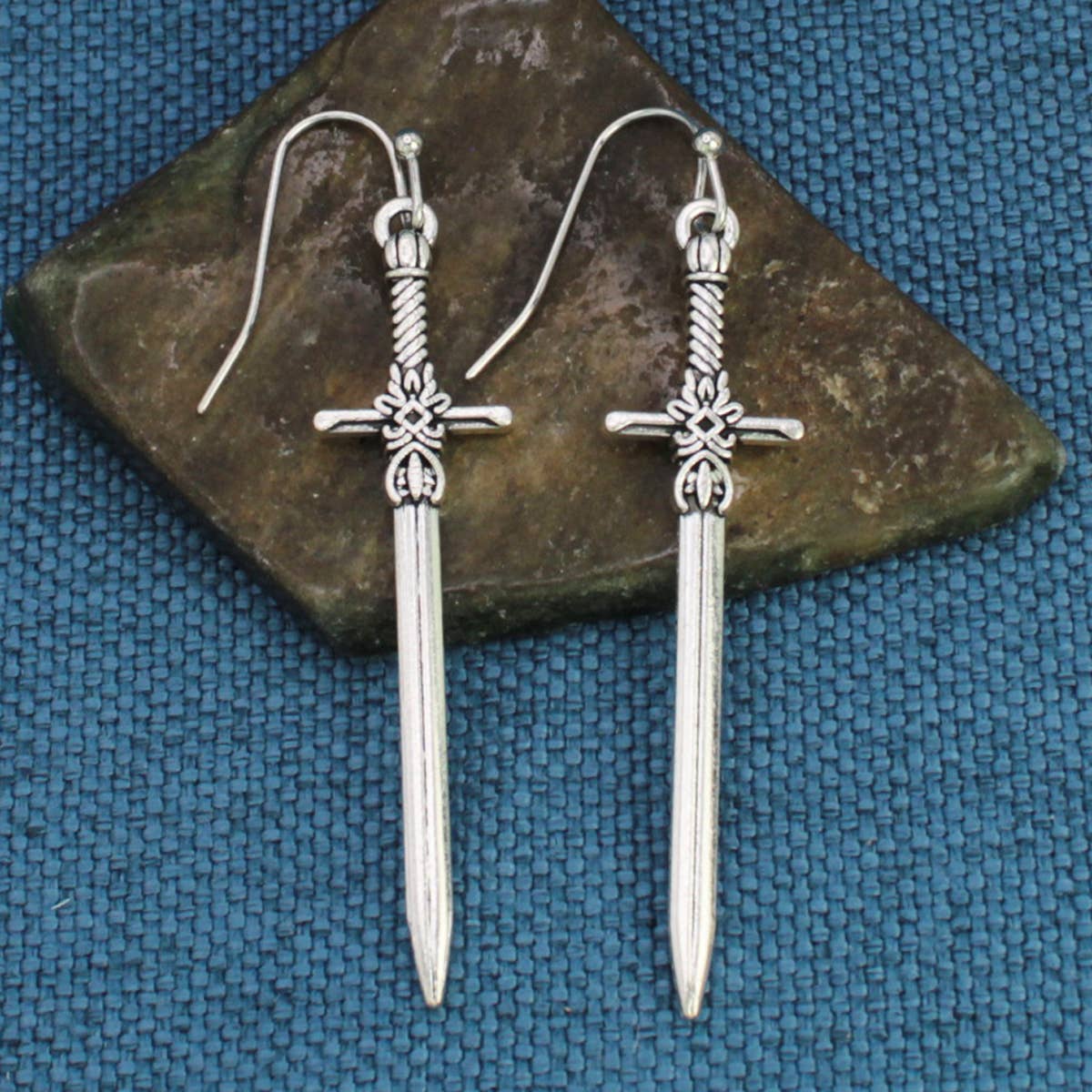 ZAD - Antiqued Silver Sword Earrings