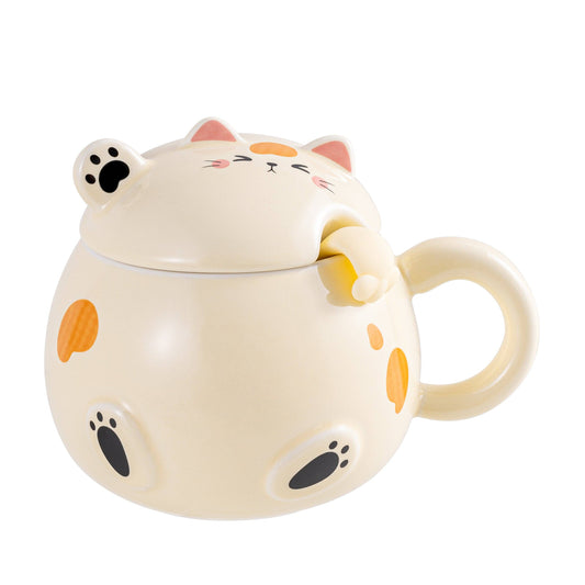 Whimsy Cat 15oz Mug With Lid and Spoon