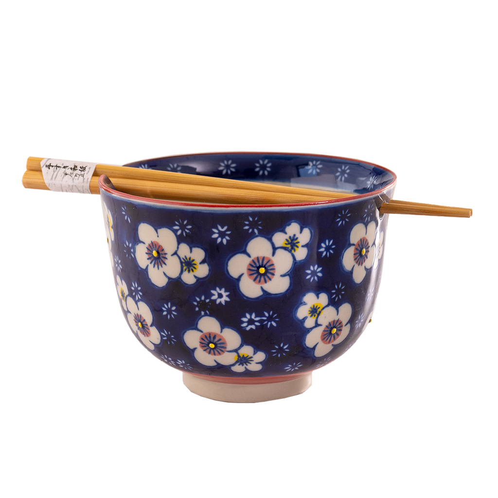 Ume Plum Design 18oz 5.25"D Bowl With Chopsticks Set