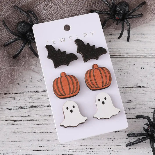 Wooden Halloween Themed Earrings