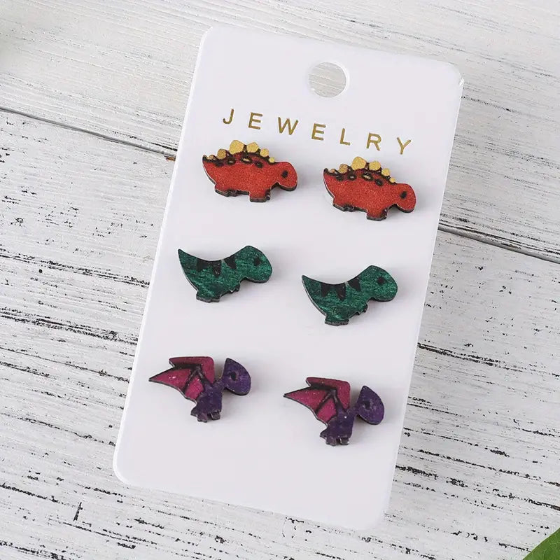 Wooden Dinosaur Studded Earrings