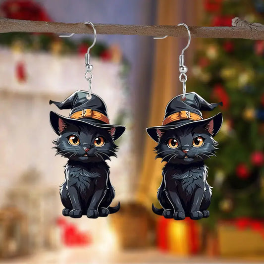 Black Cat Dangle Acrylic Earrings