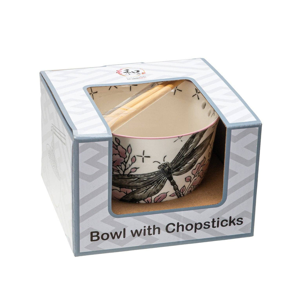 Urban Tokyo - 18oz 5"D Donburi Bowl With Chopsticks Set Dragonfly