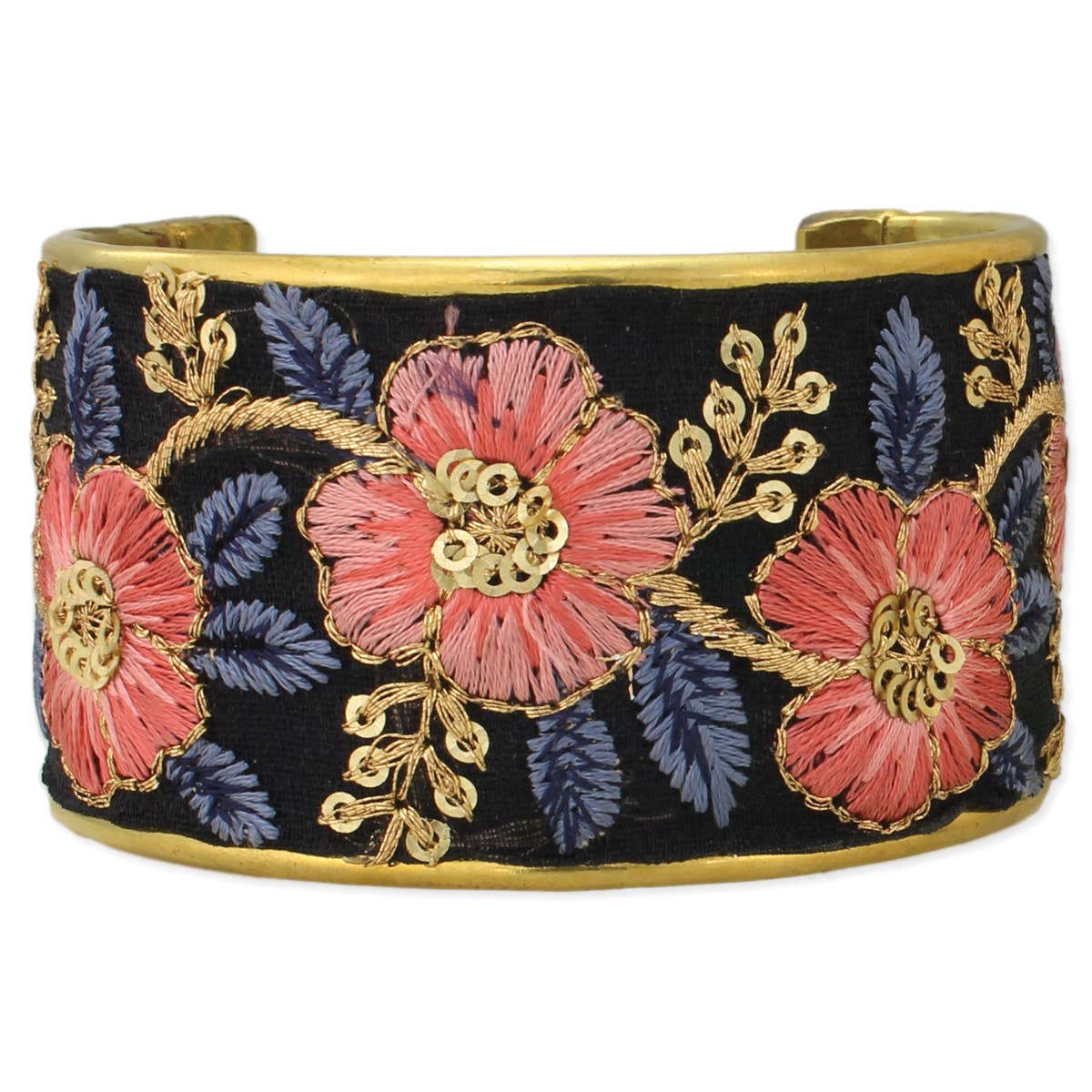 ZAD - Vintage Pink Blue Embroidered Cuff Bracelet