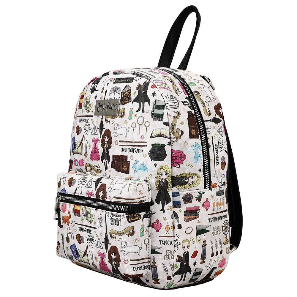 Bioworld Merchandising - Harry Potter Hogwarts Chibi Characters & Icons All Over Print White Mini Backpack