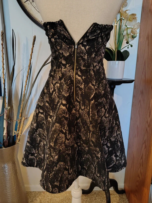 Express Strapless Snake Print Fit & Flare Dress | Size 2