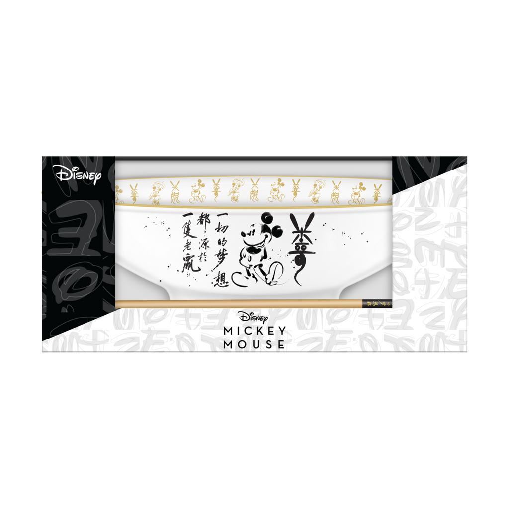 Silver Buffalo - Mickey Minnie Calligraphy Boxed 30oz Ceramic Ramen Bowl