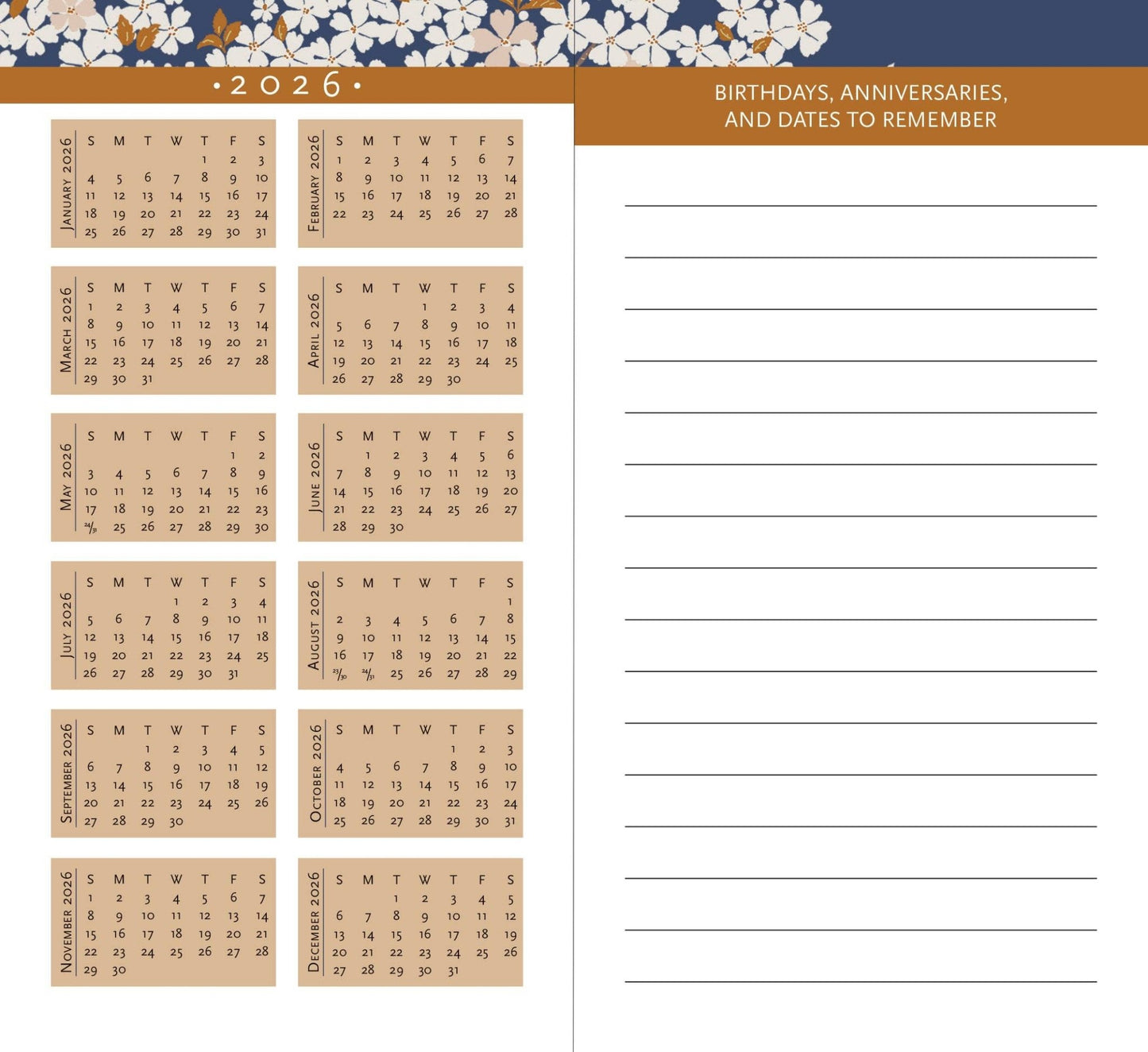 2024 - 25 Falling Blossoms 2 - Year Pocket Planner - #shop_name Peter Pauper PressStationary