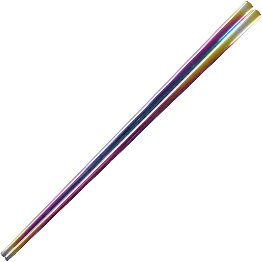 Flat Korean Stainless Steel Chopsticks Iridescent Rainbow