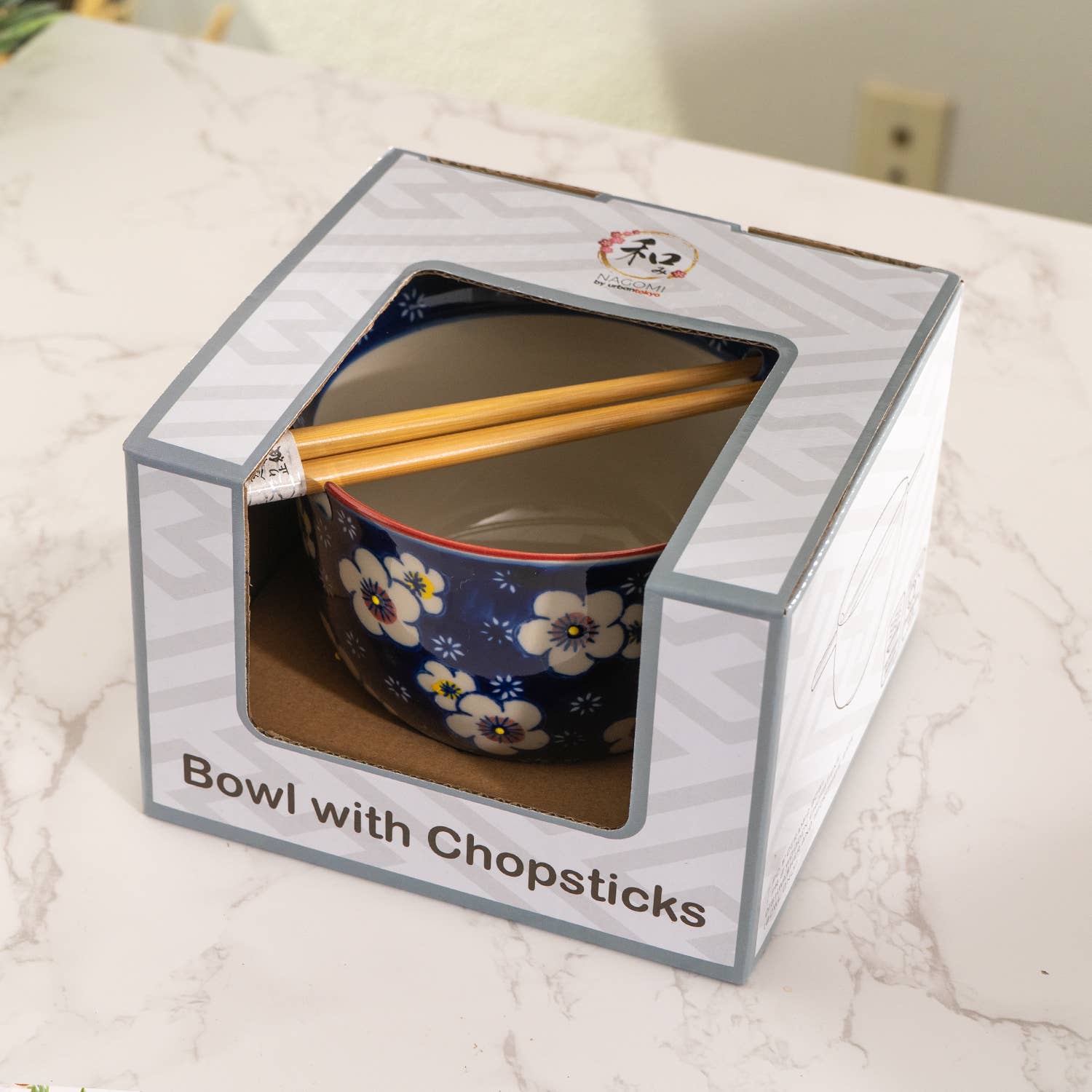 Ume Plum Design 18oz 5.25"D Bowl With Chopsticks Set