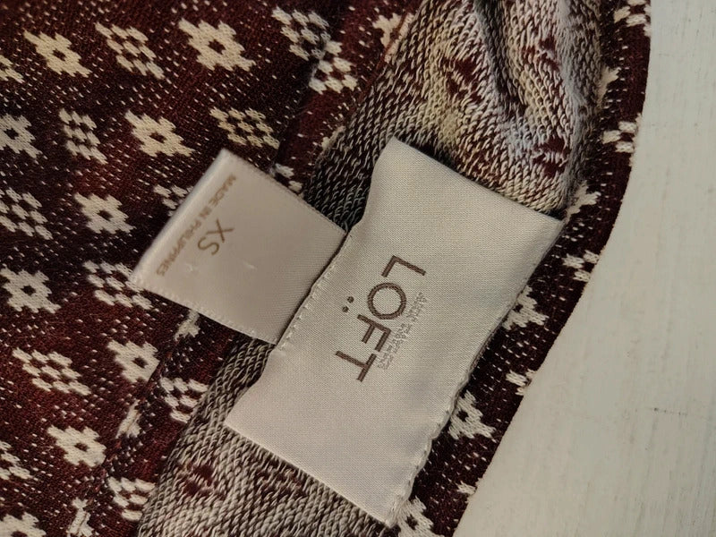 LOFT Brown & Cream Geometric Print Shift Dress – XS