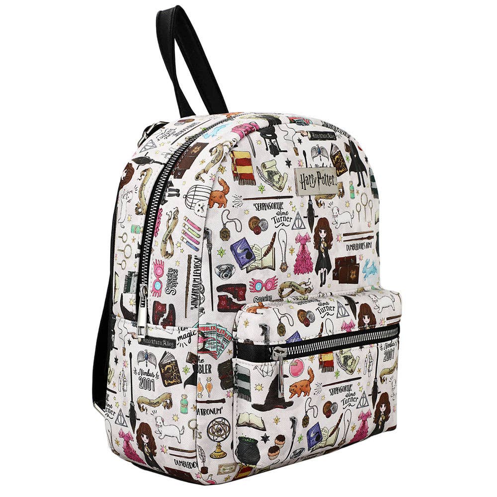 Bioworld Merchandising - Harry Potter Hogwarts Chibi Characters & Icons All Over Print White Mini Backpack